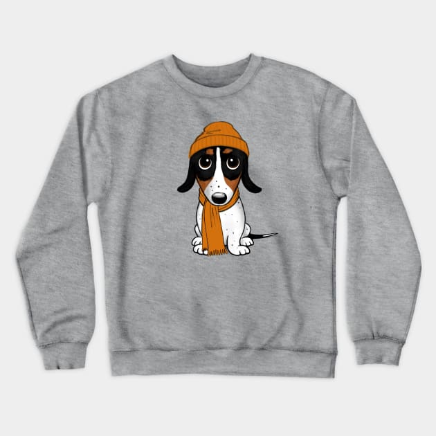 Piebald Dachshund - Cute Dog Wearing Beanie Cap Crewneck Sweatshirt by Coffee Squirrel